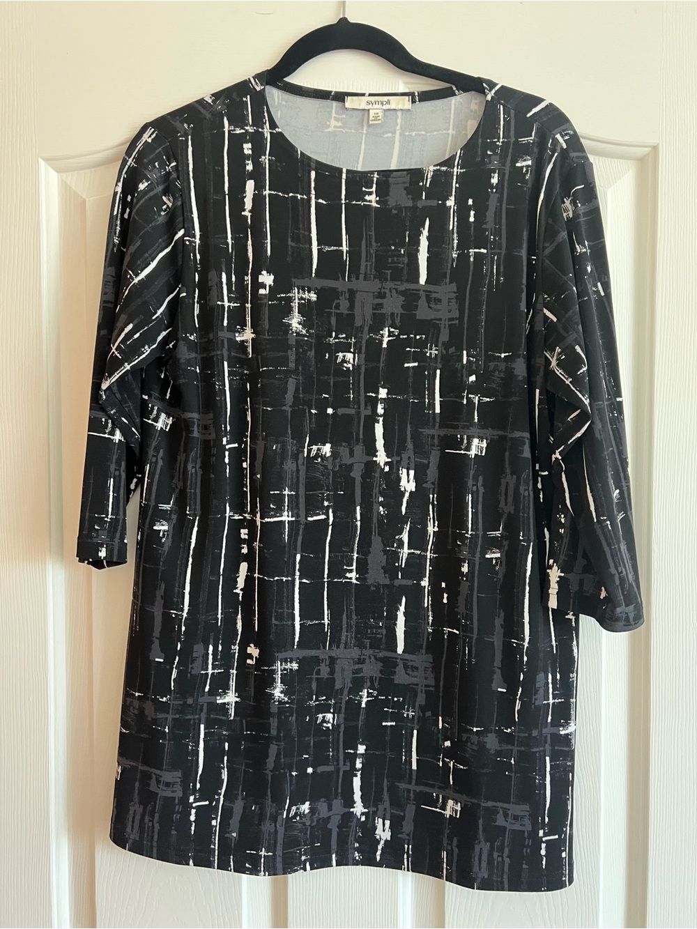 Sympli Black Abstract-Grid Three-Quarter Sleeve Tunic